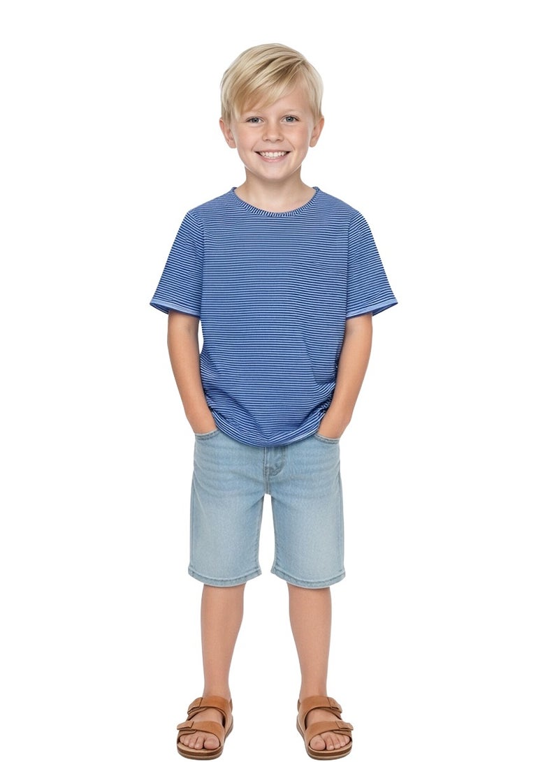 WiNi BEE Striped T-Shirt for Boys | Short Sleeve Toddler Tee (2-6 Years) | Blue and White Raw Edge Casual Top | Soft Everyday Kids Shirt - Image 2